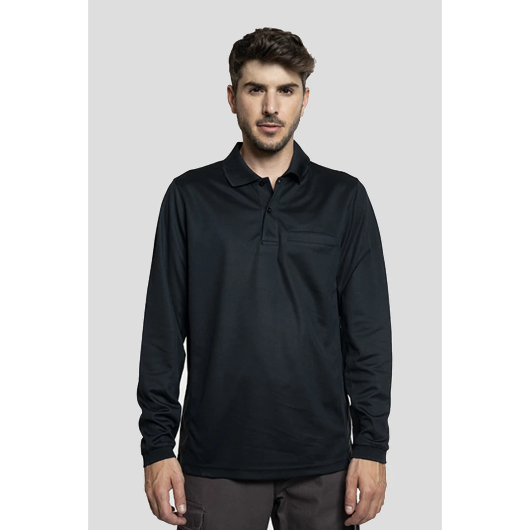 חולצת פולו דרייפיט שרוול ארוך עם כיס - black
