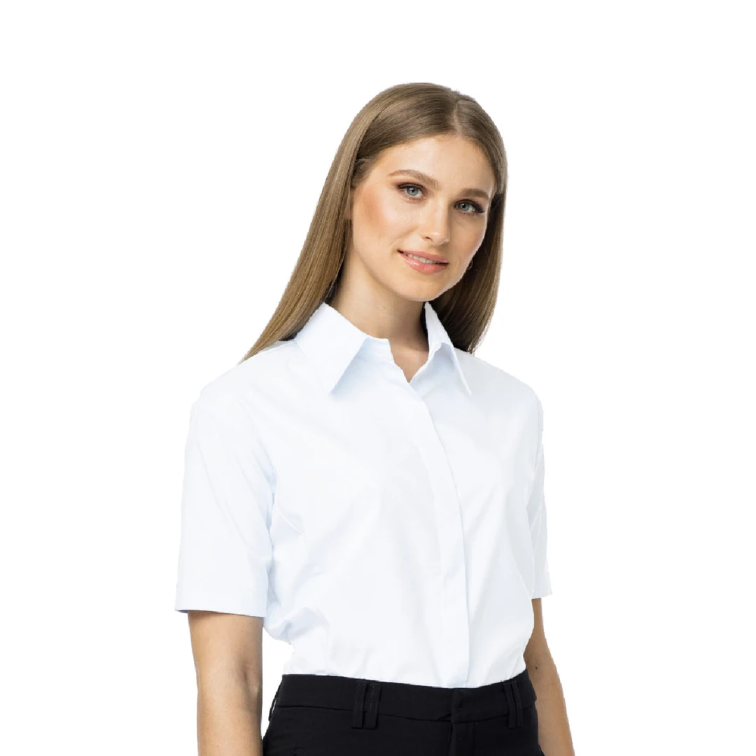 חולצה מכופתרת Fancy לנשים שרוול קצר - לבן