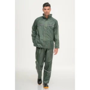 חליפת גשם ניילון עם פסים זוהרים - ירוק