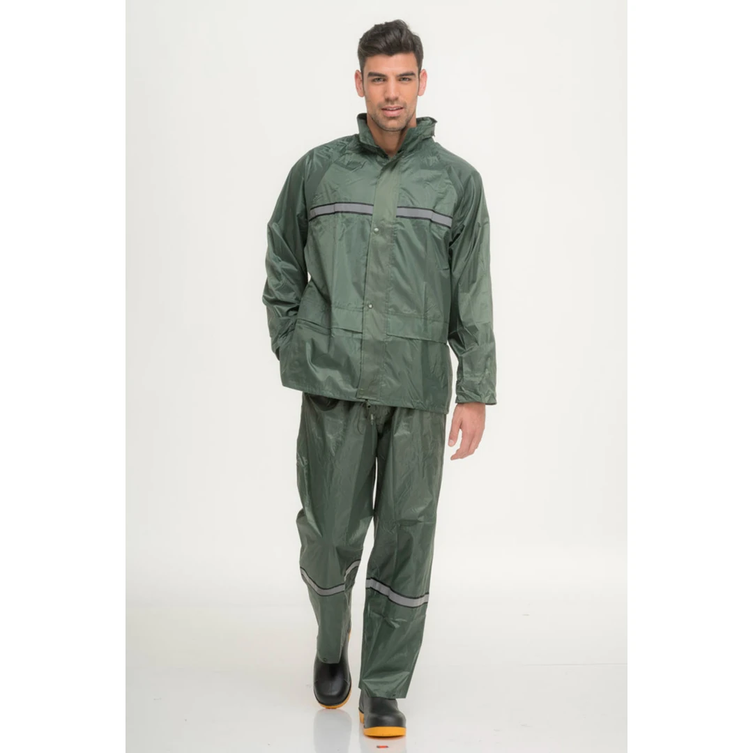 חליפת גשם ניילון עם פסים זוהרים - ירוק