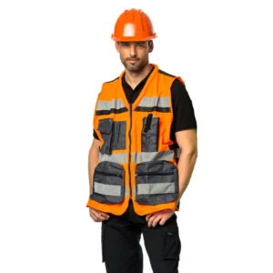 וסט קרגו כיסים ורוכסן - כתום