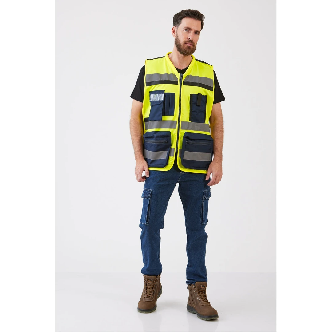 וסט קרגו כיסים ורוכסן - צהוב