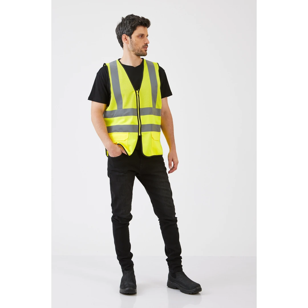 וסט קרגו כיסים ורוכסן חצי רשת - yellow