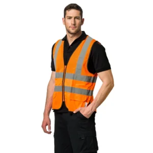 וסט קרגו כיסים ורוכסן חצי רשת - orange