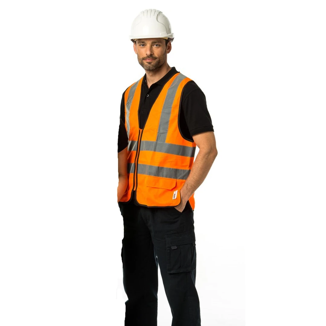 וסט קרגו כיסים ורוכסן ללא רשת - orange