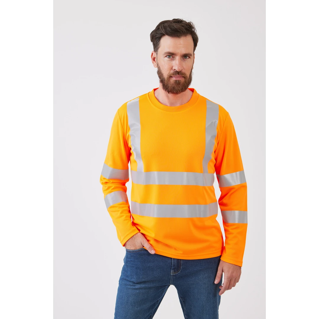 חולצת עבודה עם פסים זוהרים שרוול ארוך - כתום