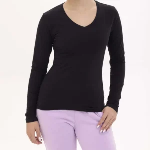 חולצת לייקרה ילדות צווארון V שרוול ארוך