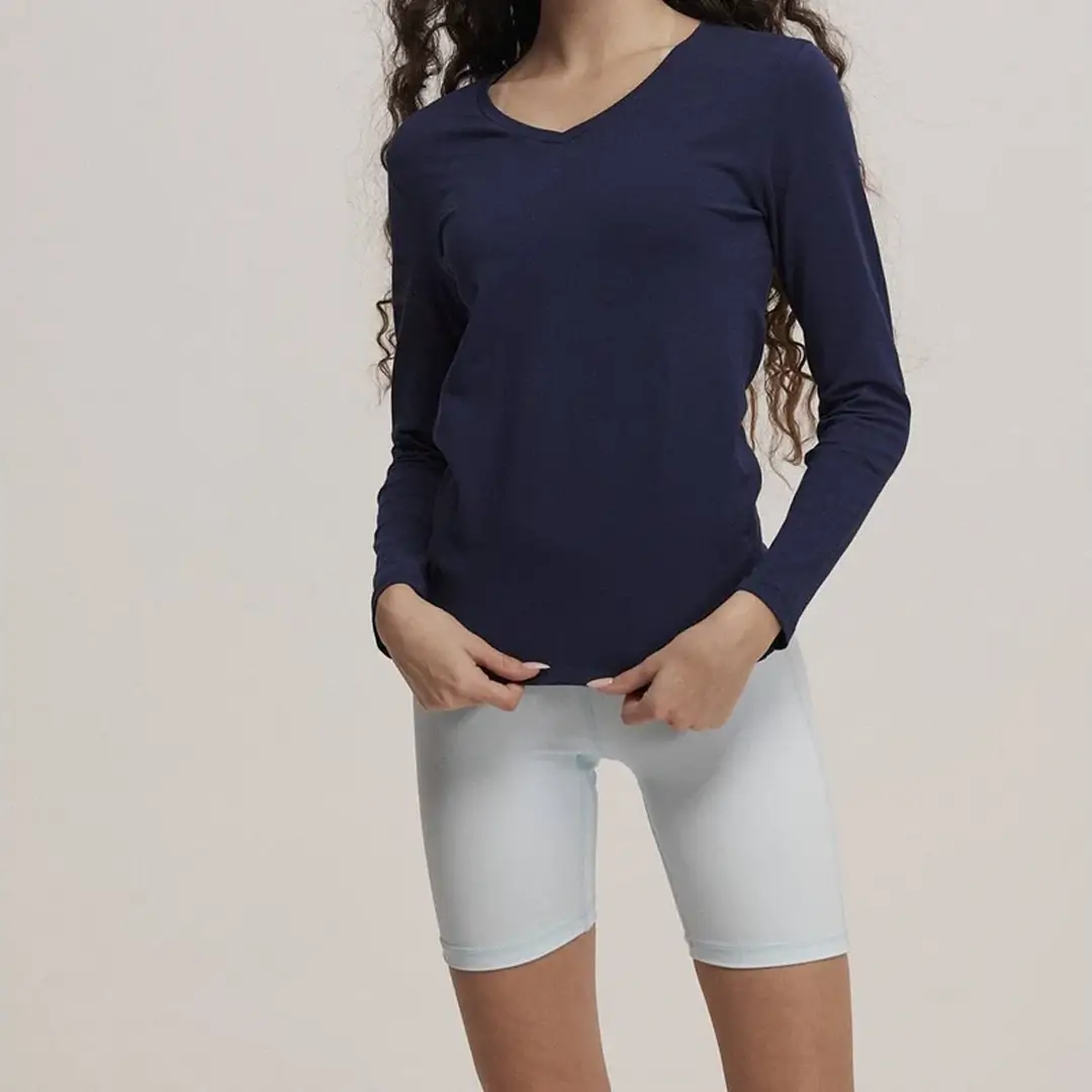 חולצת טריקו ילדות צווארון V שרוול ארוך